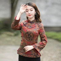 cheongsam women tang costume tops 2022winter cotton blend prints splicing thickening warm chinese style qipao retro shirts woman