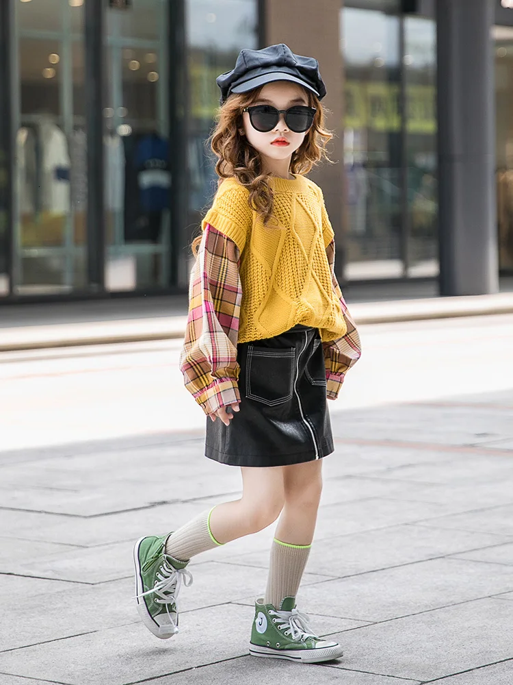 2019 г. свитер-кардиган для девочек осенний вязаный кардиган в клетку маленьких