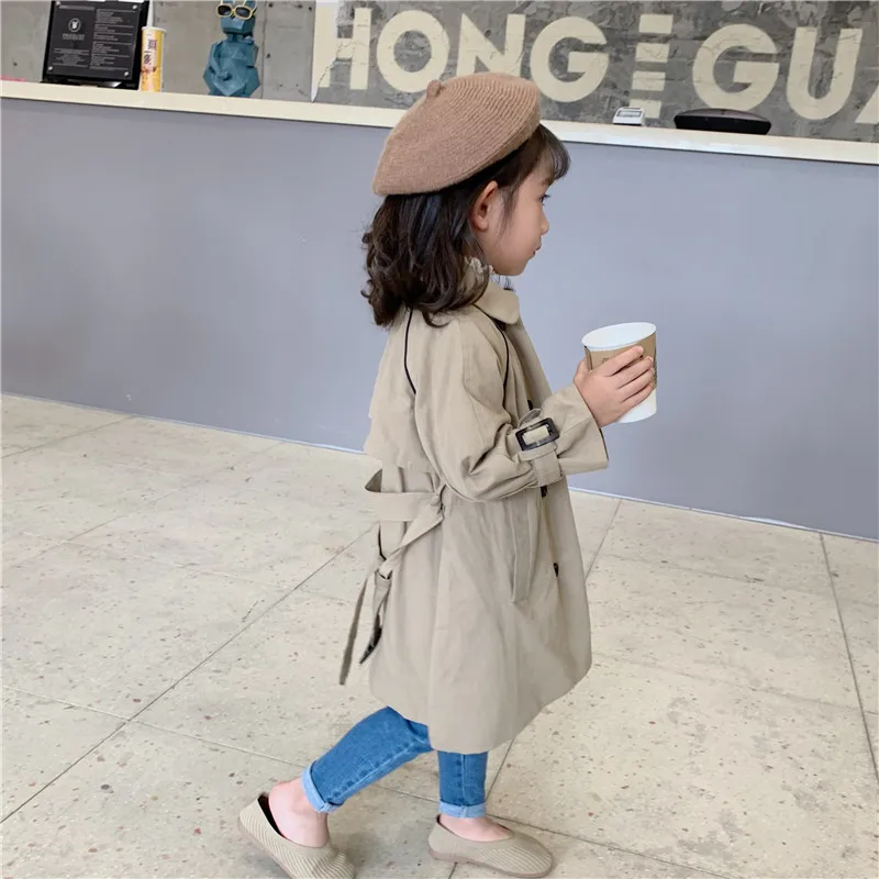 Модный Тренч WLG для девочек длинное двубортное пальто цвета хаки с отложным