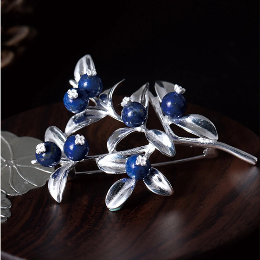 Girls New Lapis Lazuli Blue Gemstone Brooch 925 Sterling Silver Flower Pin Clip Women Jewelry Fashionable Fine Jewellery | Украшения и