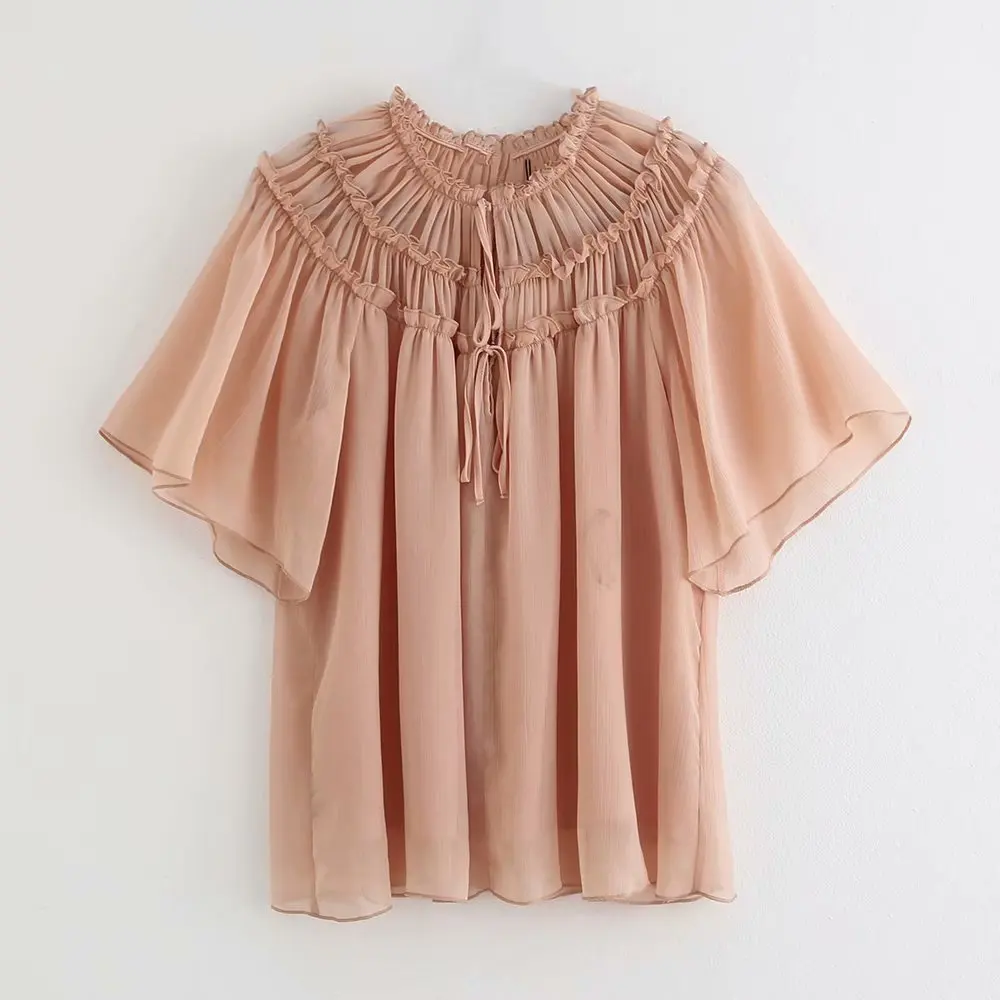 2019 женские милые ламинированные плиссированные оборки Повседневная шифоновая