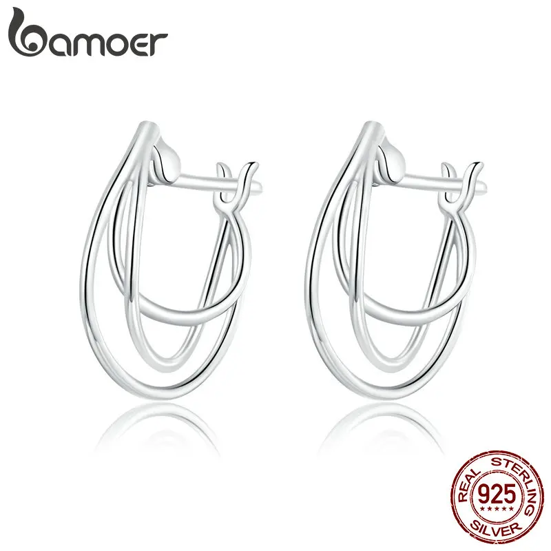 Женские серьги-кольца bamoer BSE443 из стерлингового серебра 925 пробы с французскими