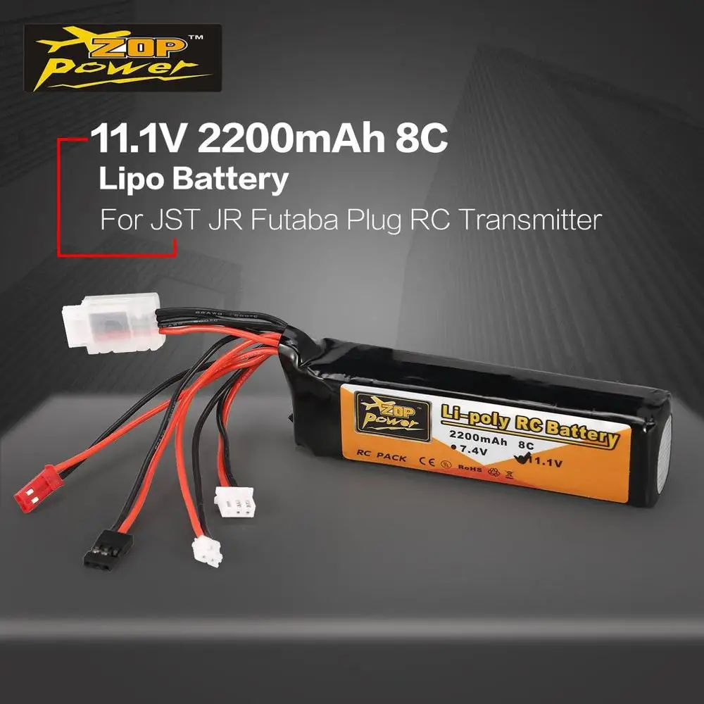 New ZOP Power 11.1V 2200mAh 3S 8C Lipo Battery JR JST FUBEBA Plug for Transmitter Batteries RC Helicopter Spare Parts Accs | Игрушки и