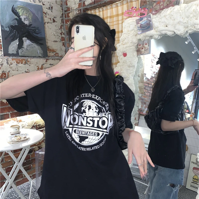 

Real photo 2021 new loose fitting student versatile short sleeve T-shirt girl
