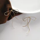 Женские серьги-гвоздики, серьги с бантом, корейский дизайн, простые золотистые, серебристые, металлические линии, 2020