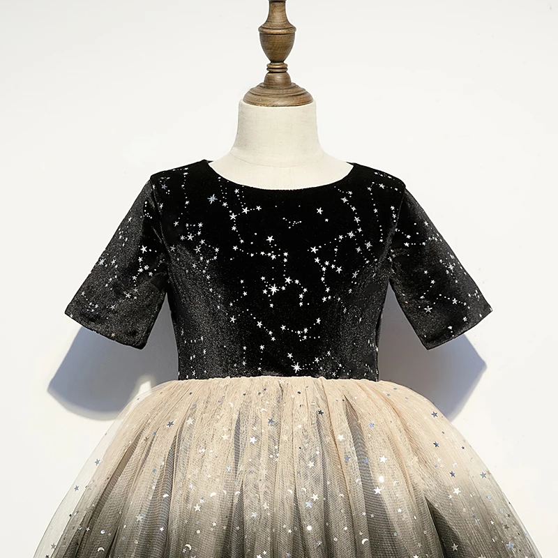 Бесплатная доставка платья для девочек с черными цветами вечерние и свадьбы