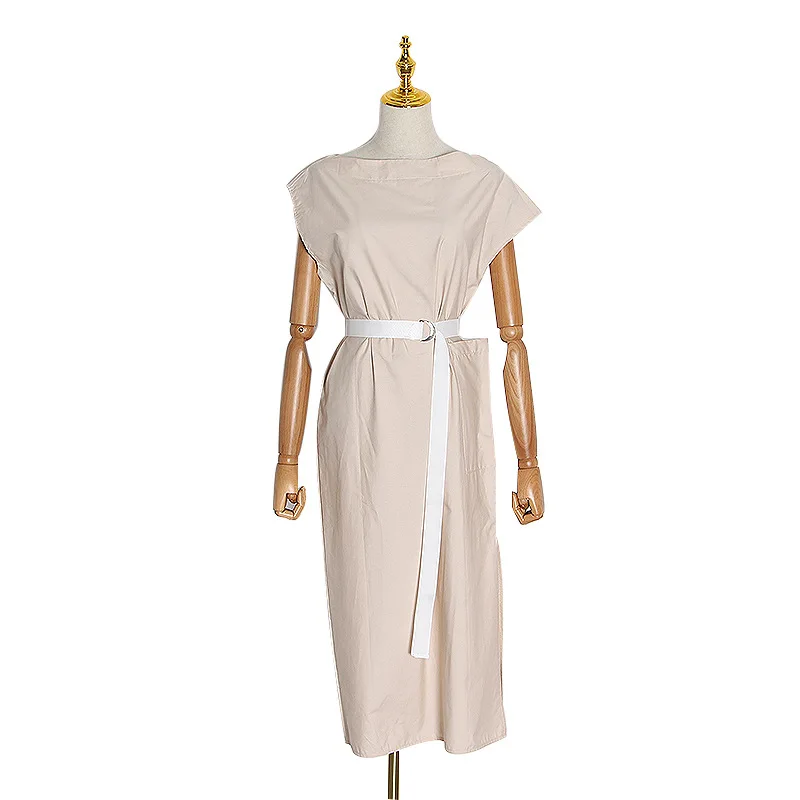 

Summer new pure color sexy strapless women's dress slim collar side split long skirt women