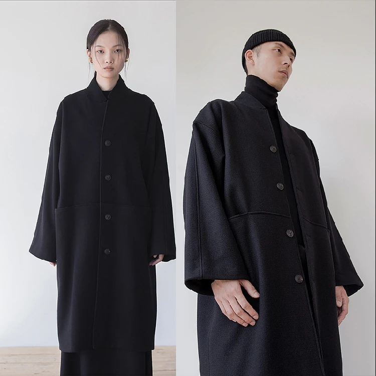 

Men's loose-collared mid-length wool ni coat autumn winter Chinese style thickened oversize coat [ S-6XL!]