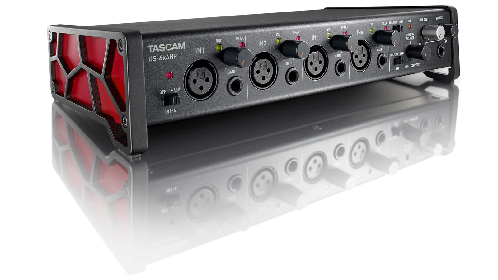 Tascam us-4x4HR Профессиональный USB аудио/MIDI интерфейс с 4 микрофонами/линейными входами