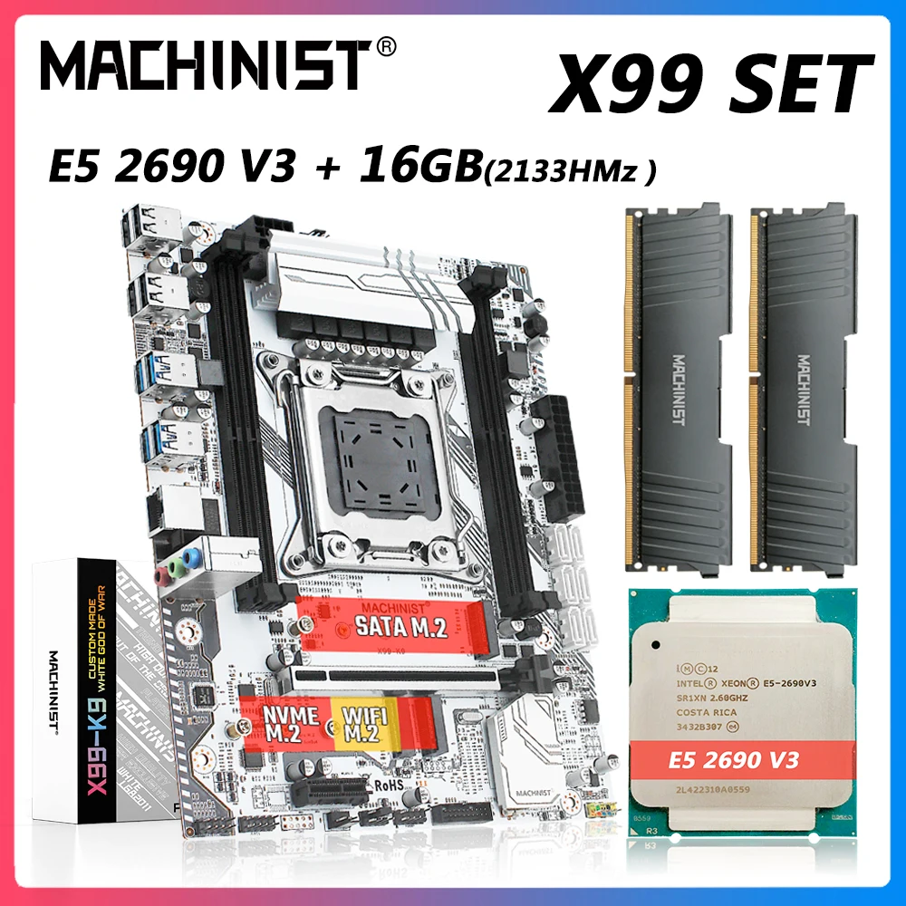 Фото Machinist X99 комплект материнской платы с Xeon E5 2690 V3 LGA 2011-3 ЦП 2 шт. * 8 ГБ = 16 Гб 2133 МГц DDR4