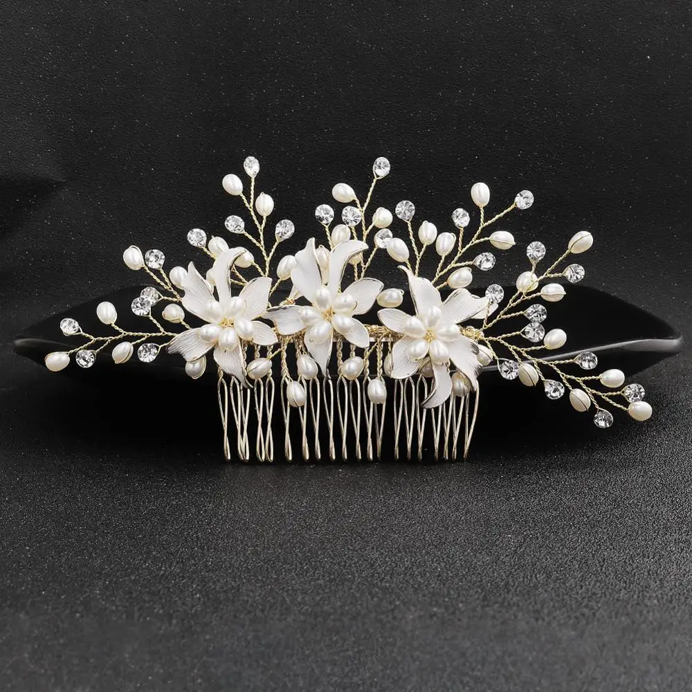 Rhinestone Flower Leaf Bridal Hair Comb for Girls Crystal Ornaments Jewelry Wedding Accessories | Свадьбы и торжества