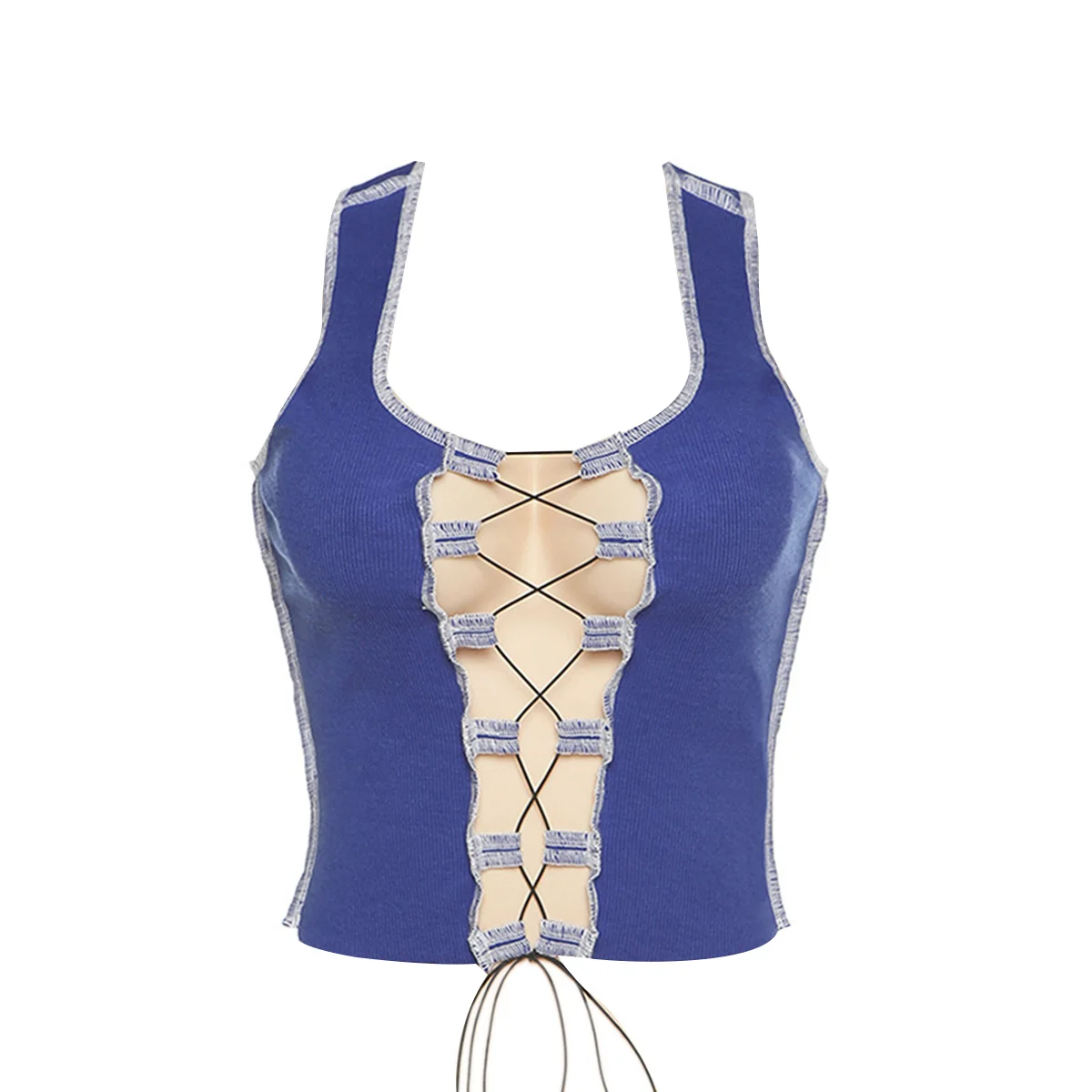 

Women\u2019s Fashion Solid Color Camisole Summer Sexy Hollow Bandage Exposed Navel Vest Top