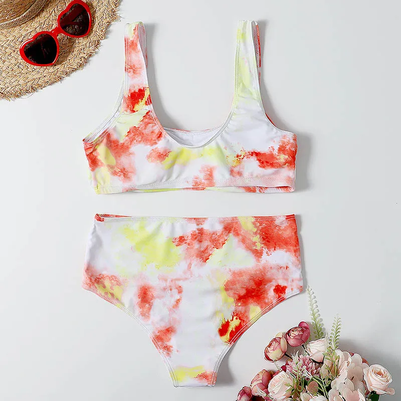 

Bikini Set Neon Color Printed Biquinis Feminino 2021 swimwear Women Bathers Woman Swimsuit Female Thong Bandeau Bathing Suit