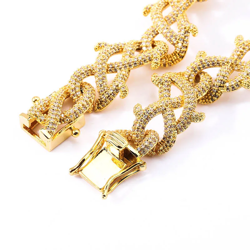 

Thorns Cuban Bracelet Chain Men's Hip Hop Gold Copper Full Miami Link Zircon Chain Jewelry