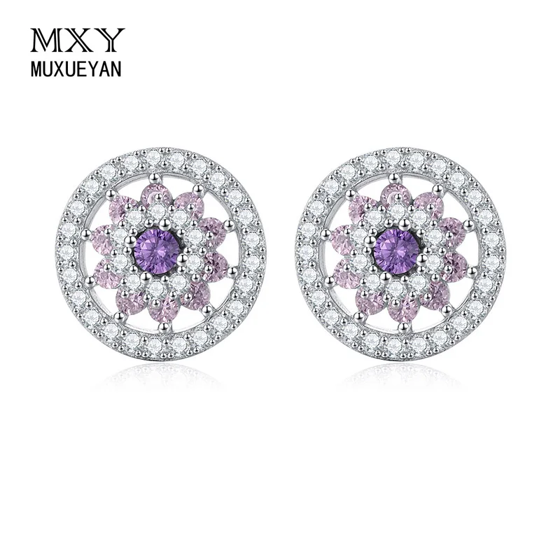 

MUXUEYAN Round Outline Purple Silver Small Zircon Exquisite Elegant Fine Jewelry Earrings For Woman 2021 Trend Gift
