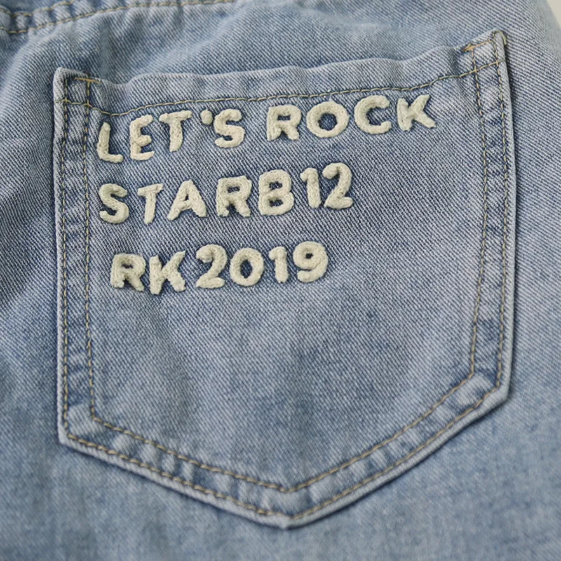 2021 New Arrival Letter Print Punk Rock Men Hip Hop Jeans Pants Washed Blue Casual Cotton Denim Trousers For Teens Ropa Hombre