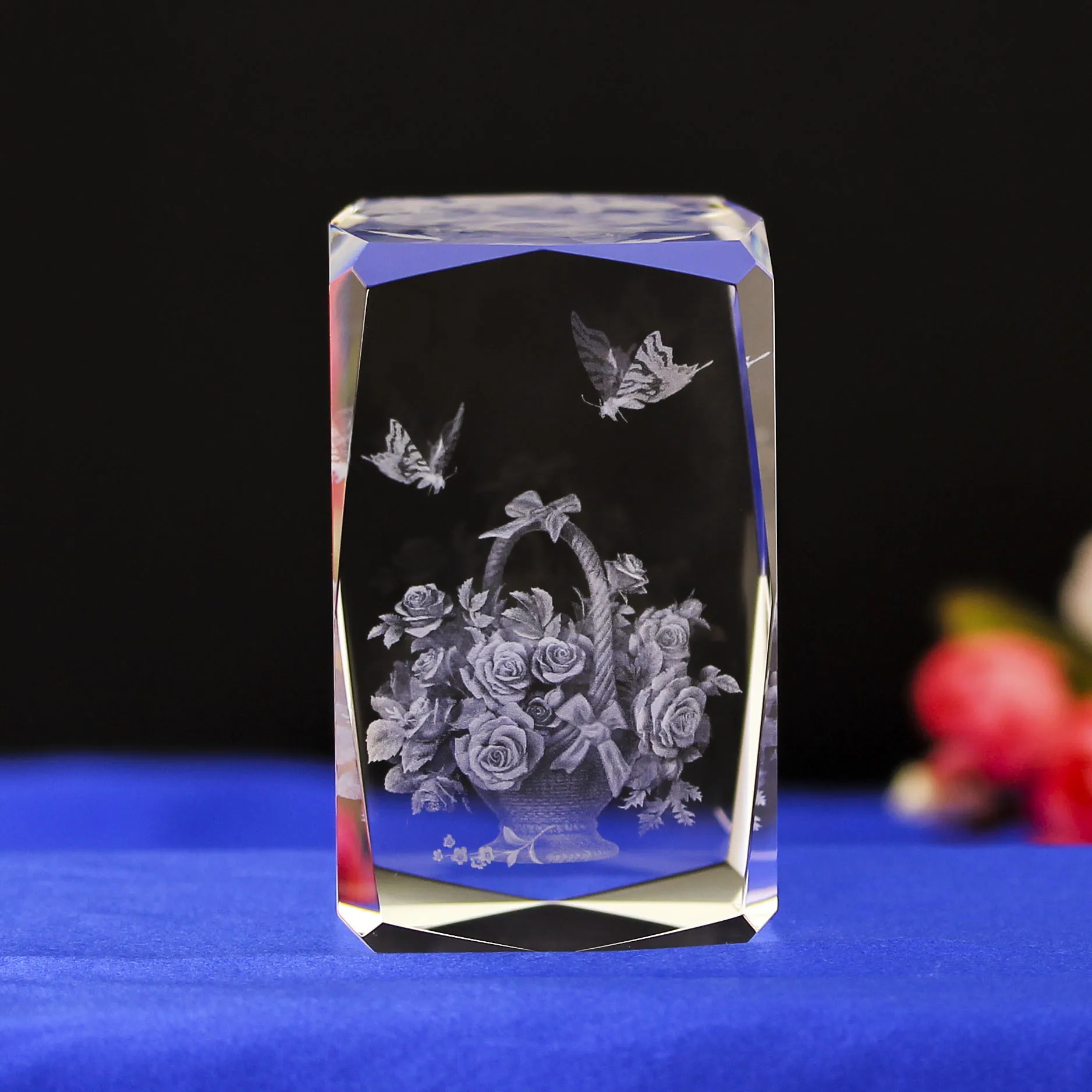 

Crystal 3D Carved Peony flower basket Crafts Glass Ornaments Figurines Wedding Party Gifts Home Decor