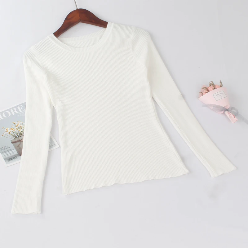 ONLYSVTER дешевые Для женщин базовый свитер Эластичный Slim Fit джемпер задник, однотонный цвет, трикотажный пуловер Свитера с круглым вырезом Pull женские; Лидер продаж