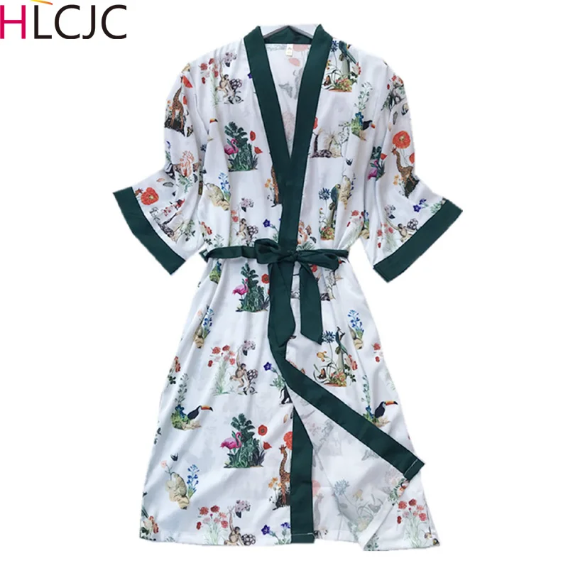 Женское атласное белье шелковое ночное с принтом кимоно для лета 2019|Халаты| |