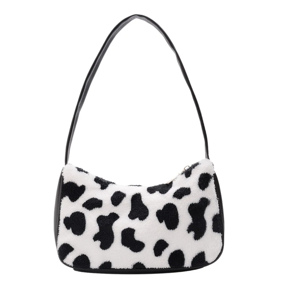 

Fashion Plush Handbag Underarm Tote Animal Printed Shoulder Retro Clutches Bags Popular Simple Female Daily Bag