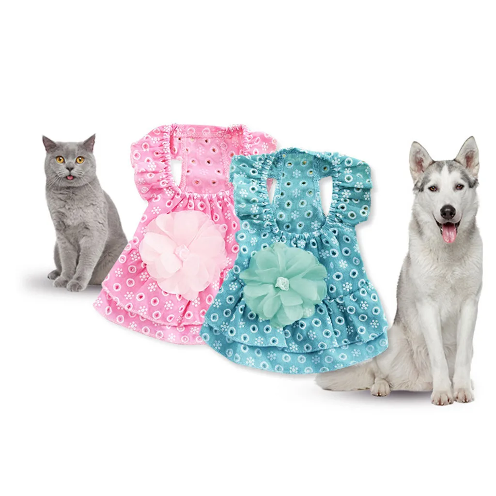 Одежда для собак Милая Кружевная футболка с цветами и бантом летняя одежда кошек