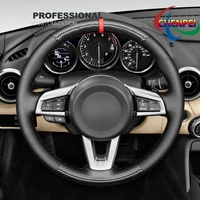 diy hand sewn carbon fiber black leather car steering wheel cover for mazda mx 5 2016 2019 car interior accessories