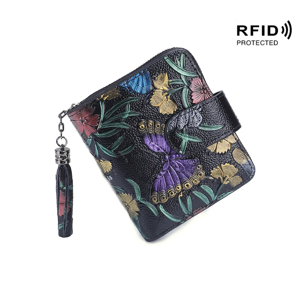 

Printing Wallet Fashion Genuine Leather Women Wallet and Purses Coin Purse Female Small Portomonee RFID Lady Short Money Bag New