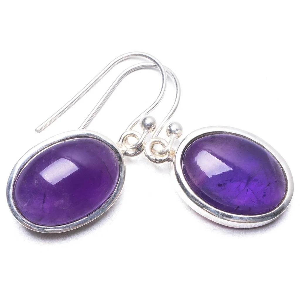 

Natural Amethyst Handmade Unique 925 Sterling Silver Earrings 1.25" Y3655
