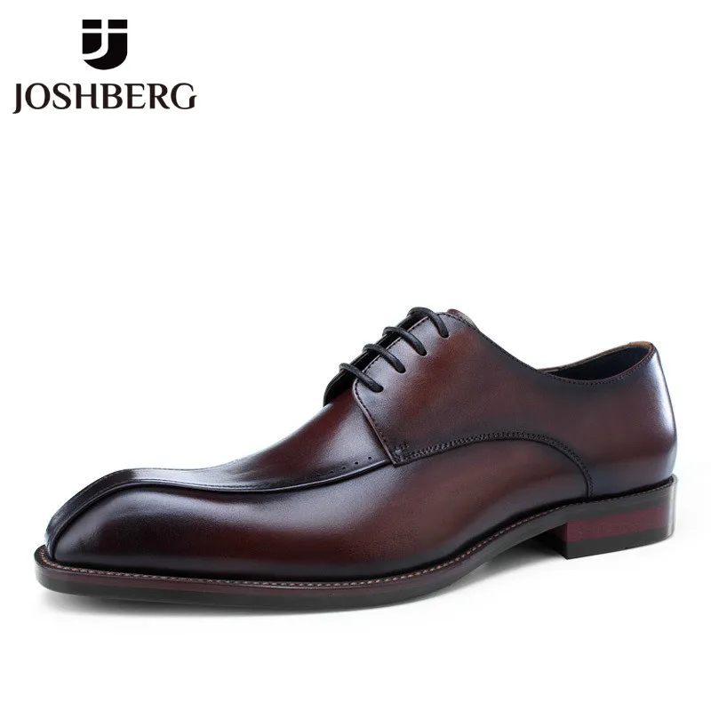 JOSHBERG Luxury Designers Black Man Shoes Genuine Leather Suits Chic Square Toe Men Dress Sapato Oxford Masculino | Обувь