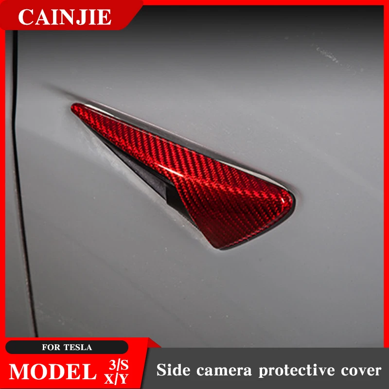2021 New Car Body Camera Protective Cover For Tesla Model 3 S X Y Real Red Carbon Fiber Accessories Model3 Three 2Pcs/Set
