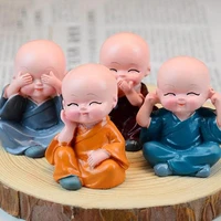 4pcslot small buddha statue creative home crafts decorative ornaments miniatures monk shaking head resin figurine cute doll