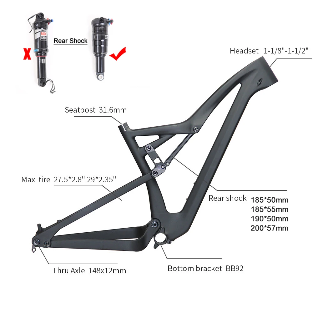 Рама для горного велосипеда Spcycle 148 мм Boost Full подвесная карбоновая рама 29er AM 27.5er Plus