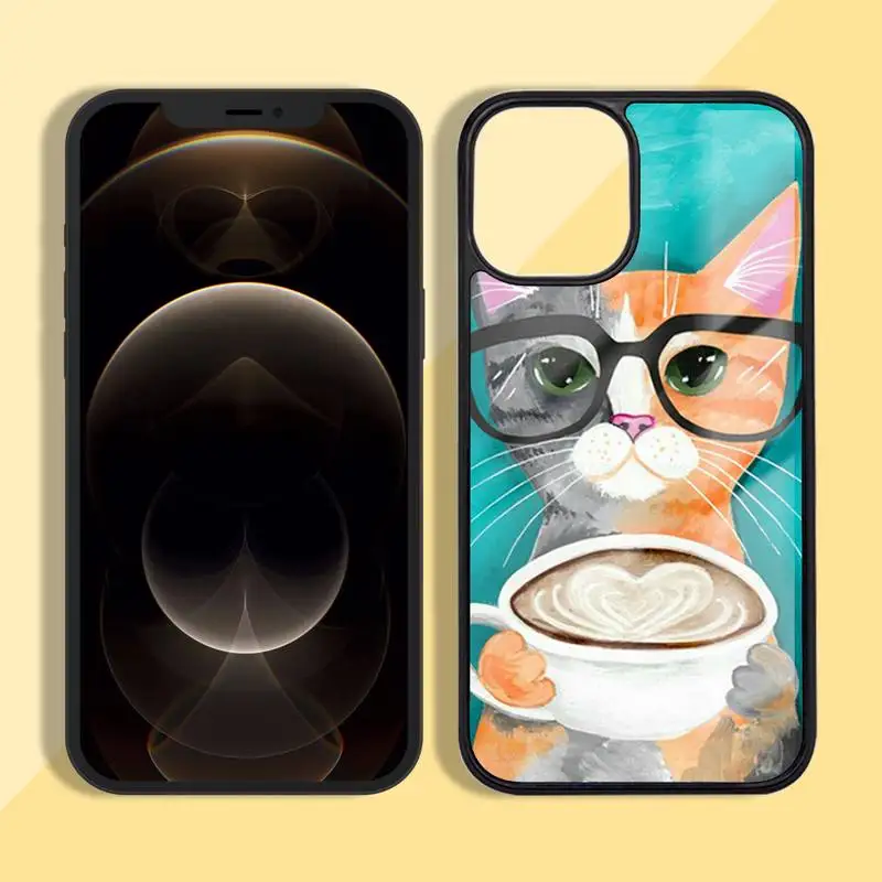 

Cat and coffee Phone Case Silicone TPU+PC For iPhone11 12 mini Pro MAX 7 8 Plus X XR XS Samsung S20 10 9 8 Plus ultra