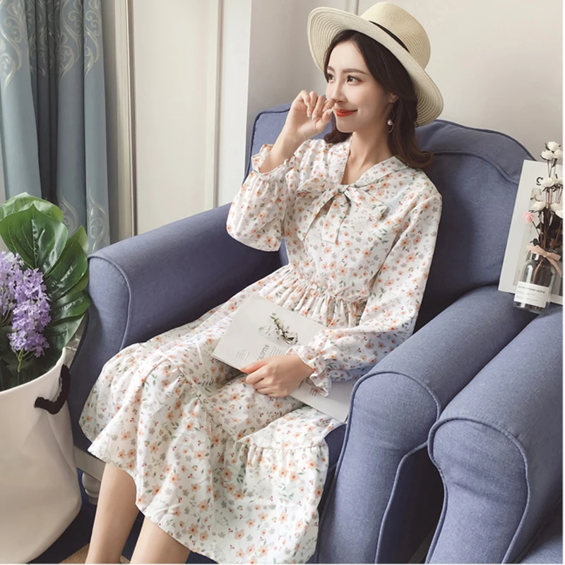 Женское платье с цветочным принтом винтажное длинным рукавом офисная одежда А