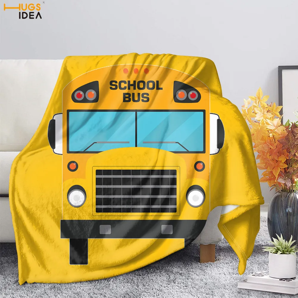 

HUGSIDEA желтый школьный автобус с рисунком детское одеяло мягкий теплый плюш тонкое одеяло кондиционер шерпа одеяло домашние постельные прин...
