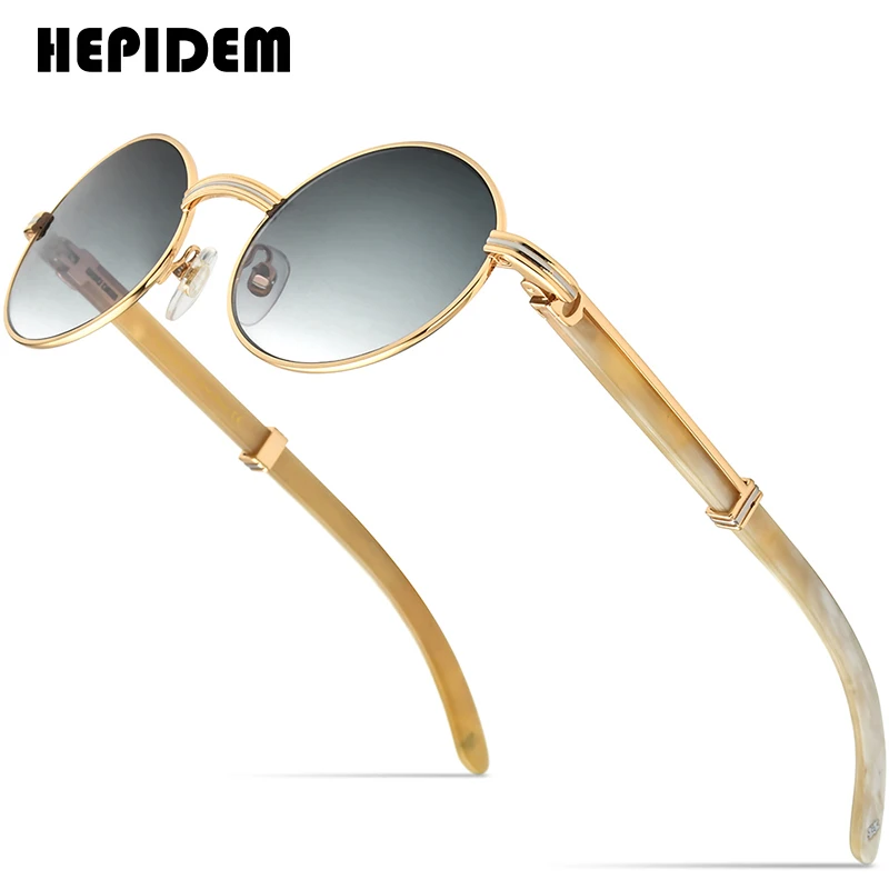 HEPIDEM Buffs Glasses Frame New Men Round Sunglasses Luxury Sumptuous Oval Eyewear Eyeglasses Buffalo Horn Glasses 7550178