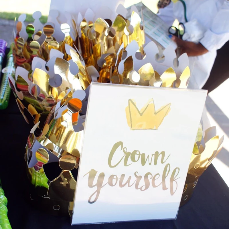 30 unids/set de plata de oro de cumplea&ntilde;os sombreros de fiesta corona de papel ni&ntilde;os suministros de fiesta de cumplea&ntilde;os corona de fiesta sombrero de fiesta decoraci&oacute;n de la boda-2