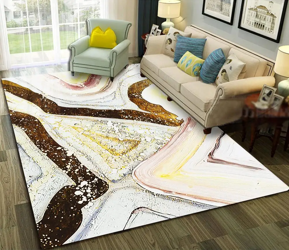 Золотой мраморный рисунок абстрактный большой мягкий ковры для спальни дома
