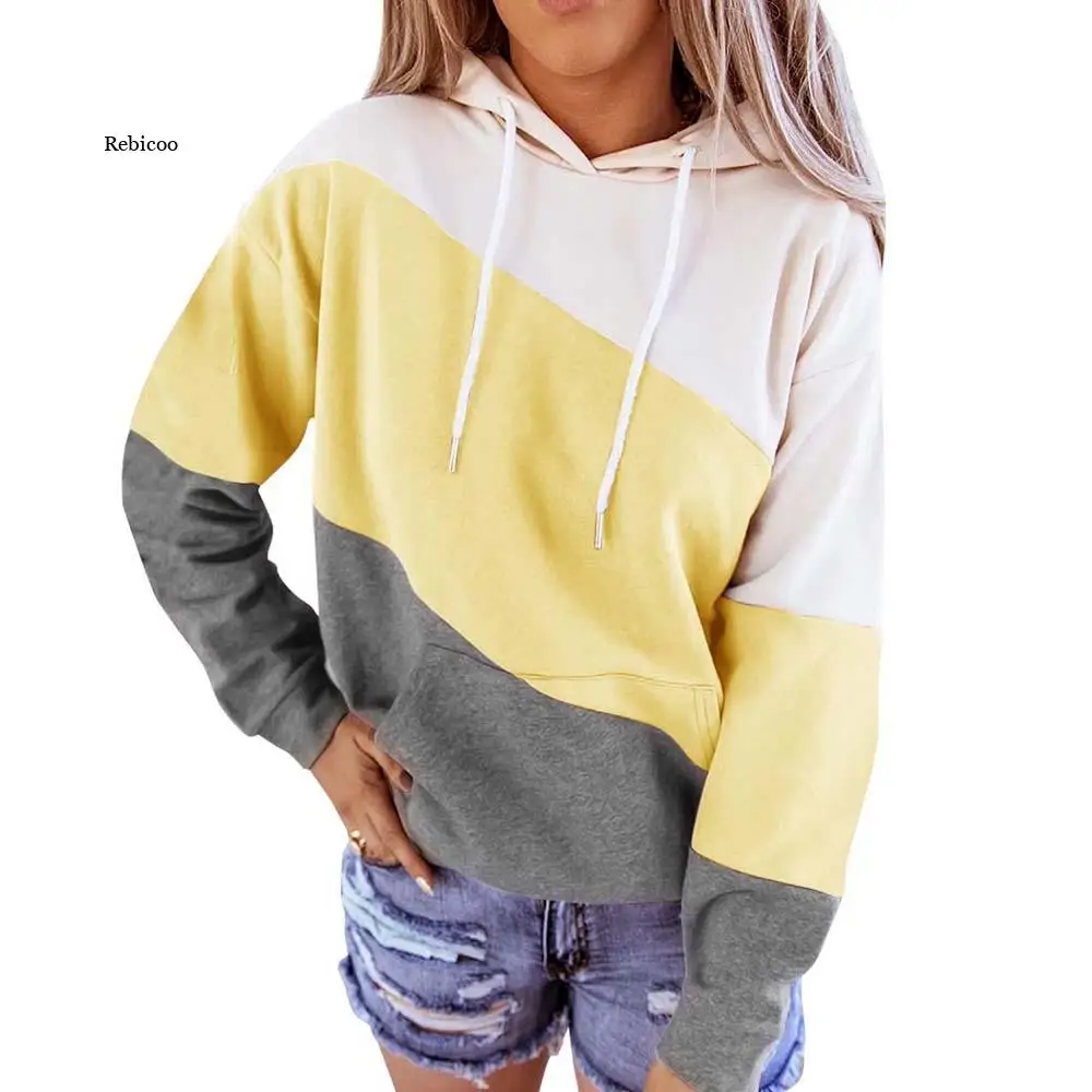 

Hoodies Women Casual Winter Clothes Hooded Sweatshirts Color Block Womens Clothing Female Tops Long Sleeve