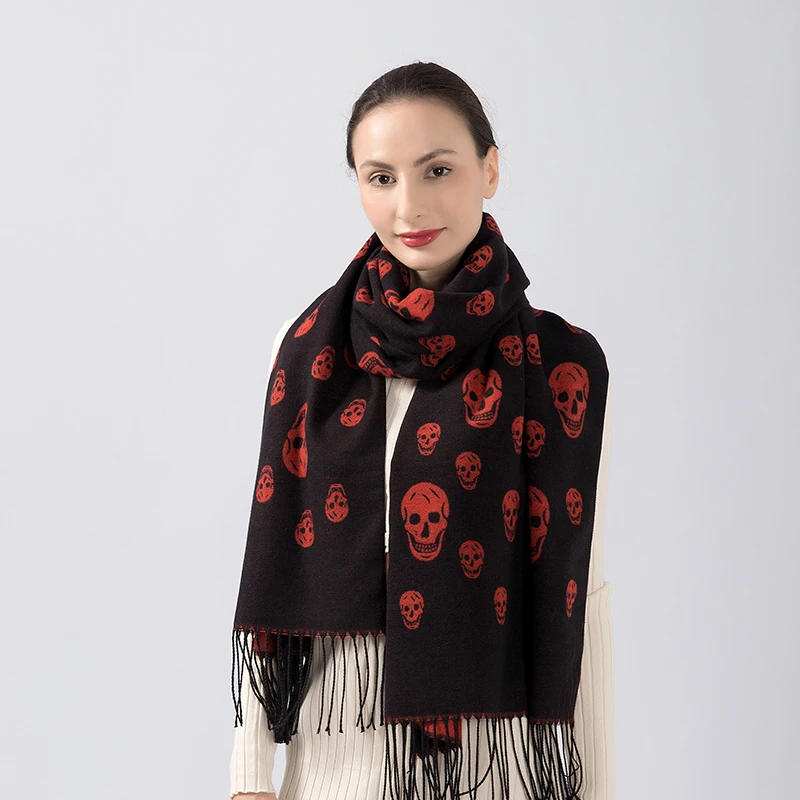 Роскошный шарф с черепом 2021 кашемировая Женская шаль зимний теплый плащ плотное