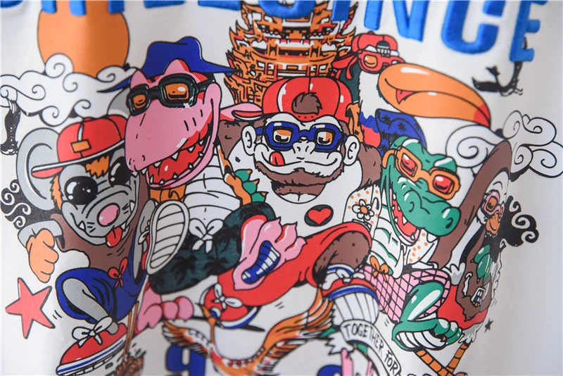 

2021 Summer Korean Style Cotton White Short Sleeve T-shirt Cartoon Mid-Length Loose-Fitting Tee Western Style Ins Fashion Top