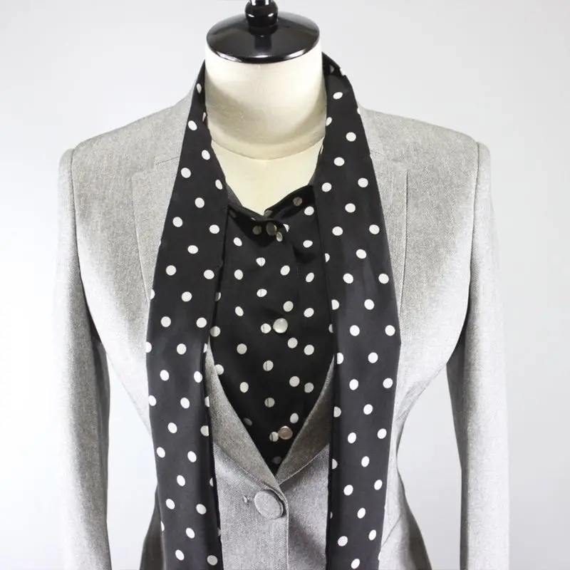 

Office Lady Adjustable Ribbon Bowknot Fake Collar Womens Vintage Black White Polka Dot Button Down Detachable Half-Shirt