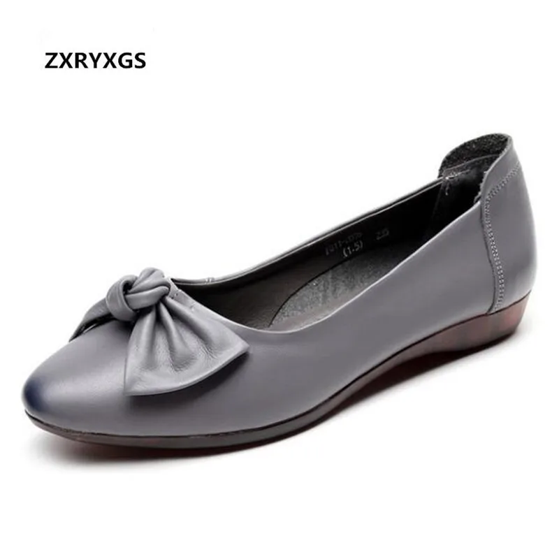 Женские туфли из воловьей кожи с бантом на плоской подошве мягкие удобные