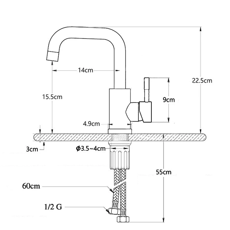 Черный смеситель для раковины из нержавеющей стали SUS 304 с креплением на раковину