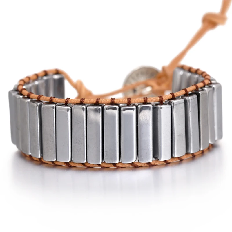 SL1652 Chakra Bracelet Jewelry Handmade Multi Color Natural Stone Tube Beads Leather Wrap Bracelet Couples Bracelets Creative Gifts - Окраска металла: SL1652