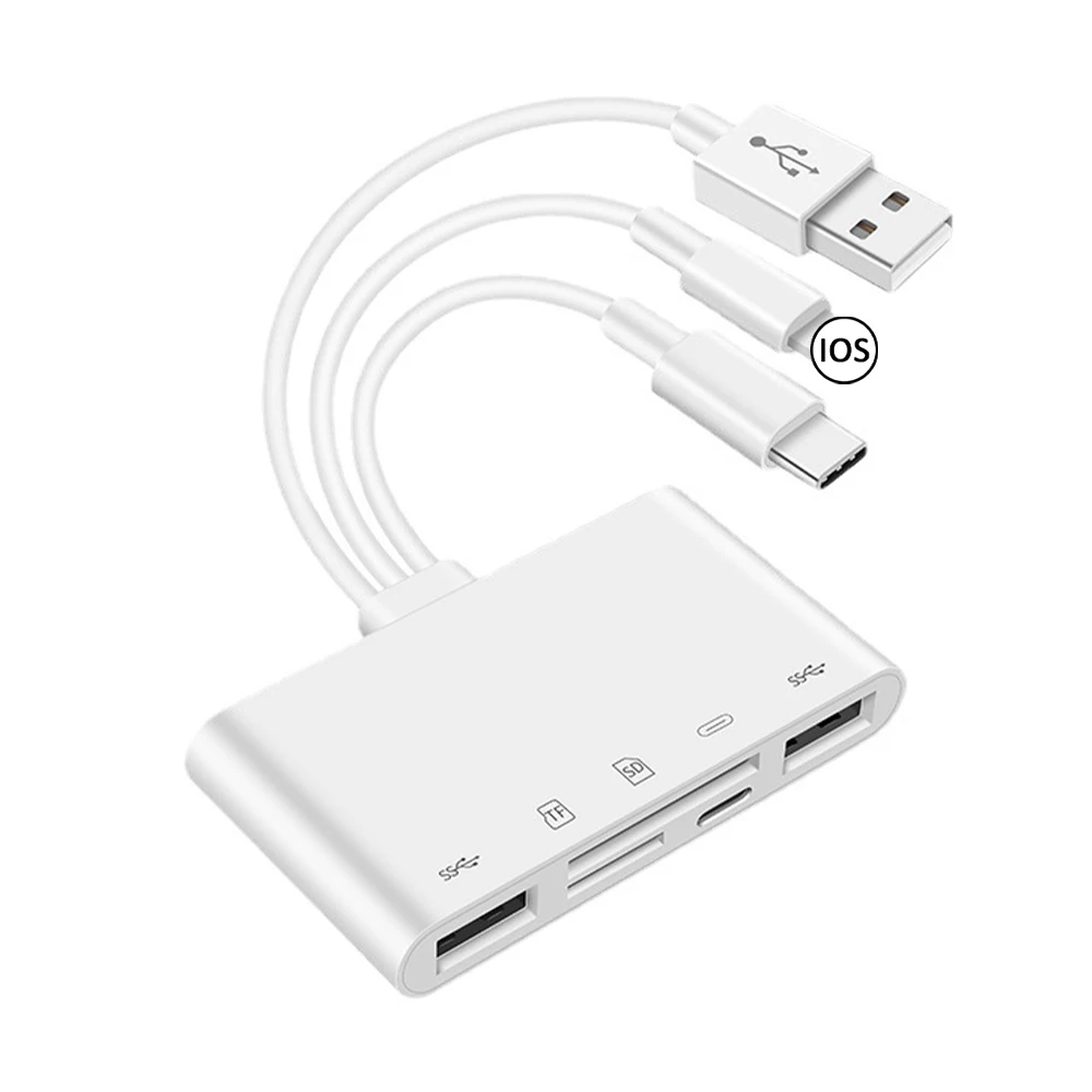 

5 in 1 Hub USB Adapter For iPhone Android Tablet SD/TF Card Reader Support IOS13 Type-C USB Hub