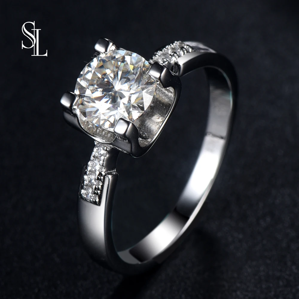

SL EF всего 1ct круглые бриллиантовые пробные кольца Moissanite из серебра 925 пробы подарок девушке