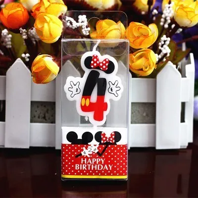Minnie 4 Горячая День рождения номер 0-9 свечи мультфильм Микки Минни Маус Свеча на торт ко дню рождения торт украшения для кексов вечерние украшения - Цвет: Minnie 4