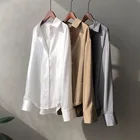 Женские топы и блузки, корейские женские блузки на пуговицах, Осенний Топ, Офисная Рабочая блузка, элегантный топ