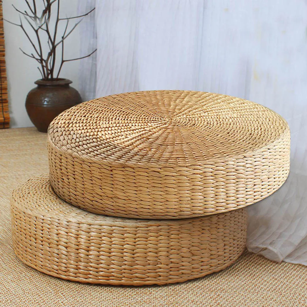 

New Floor Pillow Eco-Friendly Round Straw Cushion Hand Woven Tatami Floor Mat Yoga Tea Ceremony Meditation Pad 40CM